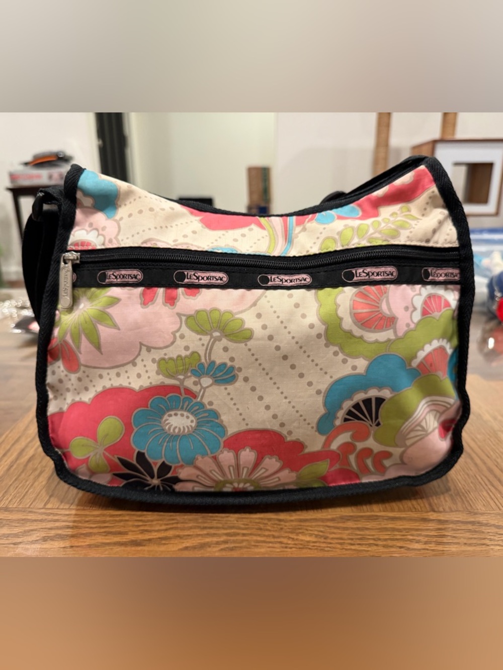 LeSportsac Pink and Blue Floral Shoulder Bag Classic Hobo